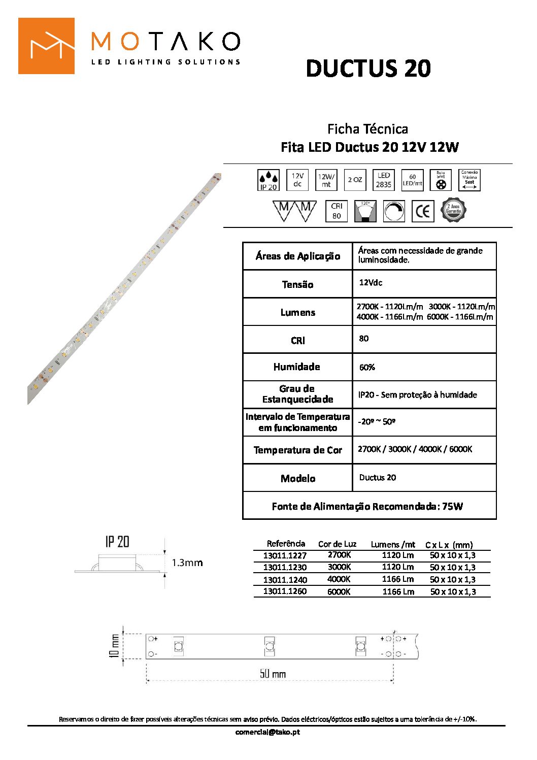 FITA DE LED 12W/MT IP20 3000K 12V DUCTUS 20 - Image 2