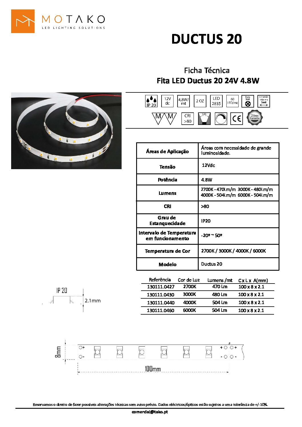 FITA LED 4,8W/MT 4000K 12V IP20 DUCTUS20 - Image 2