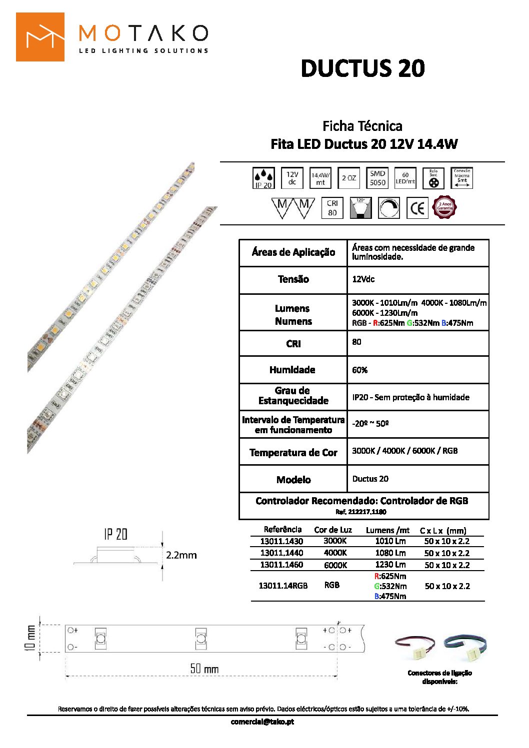 FITA DE LED 14,4W/MT IP20 6000K 12V DUCTUS 20 - Image 2