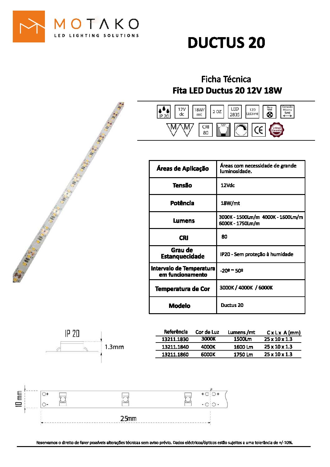 FITA DE LED 18W/MT IP20 3000K 12V DUCTUS 20 - Image 2
