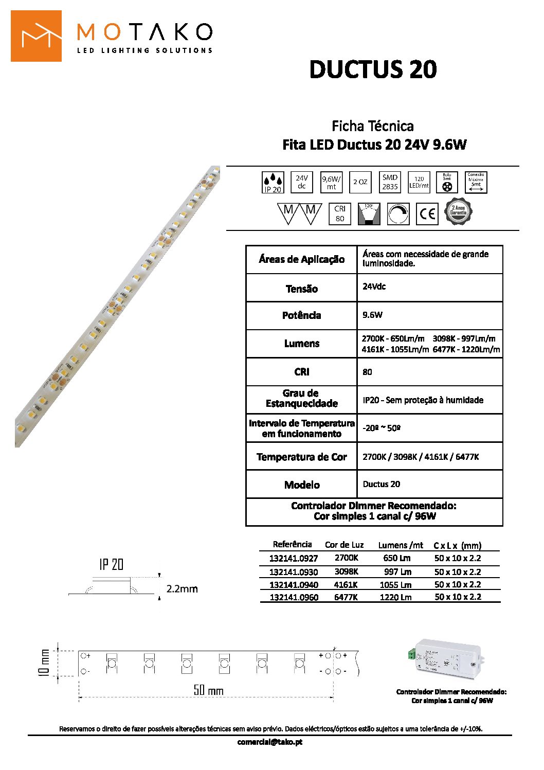 FITA DE LED 9,6W/MT 3000K 24V IP20 DUCTUS20 - Image 2