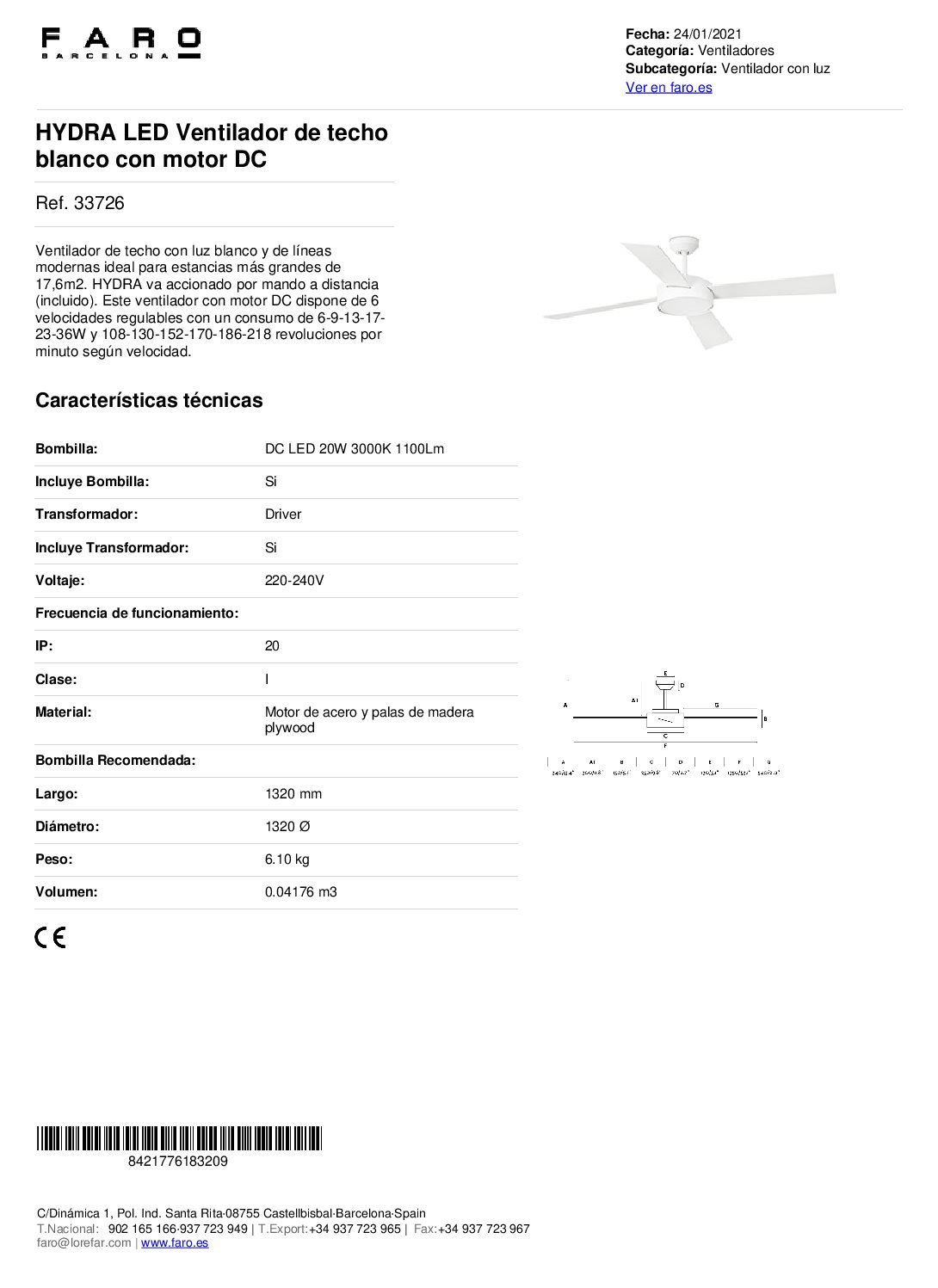 Ventoinha teto HYDRA branca - Image 3