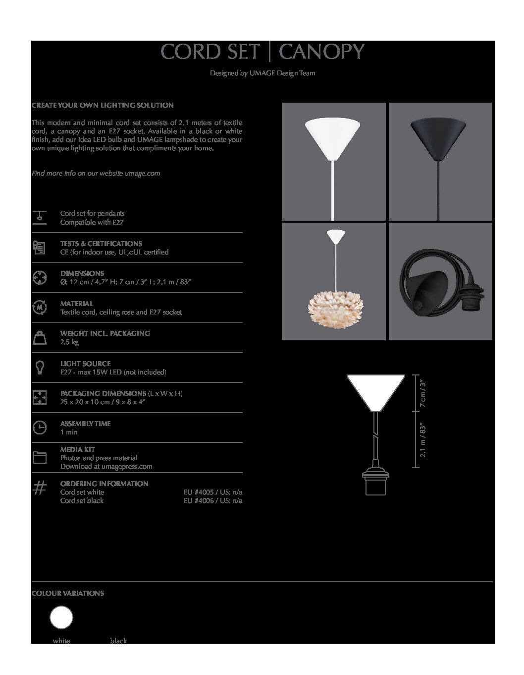 Suspensão P/ candeeiros Umage / abat-jours Preto - Image 2